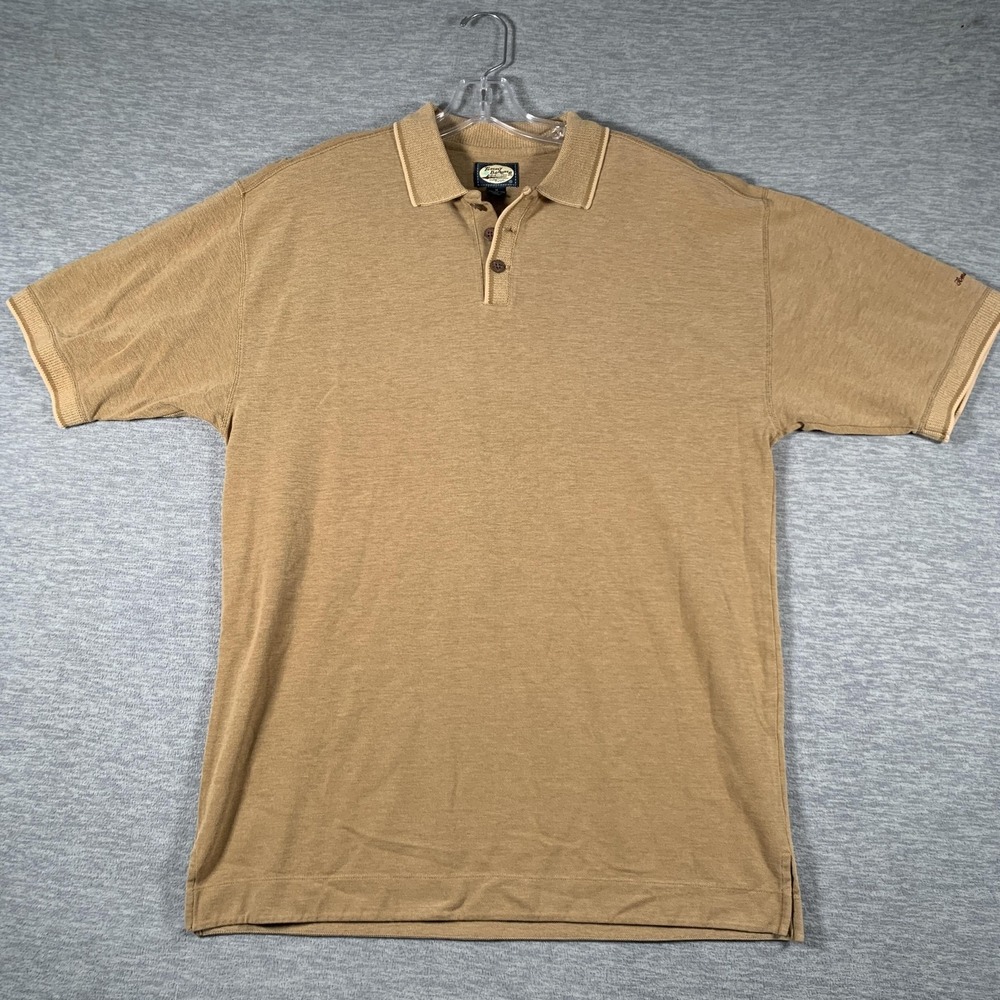 Tommy Bahama Polo Shirt Mens Medium Beige 100% Cotton Solid Short Sleeve Casual